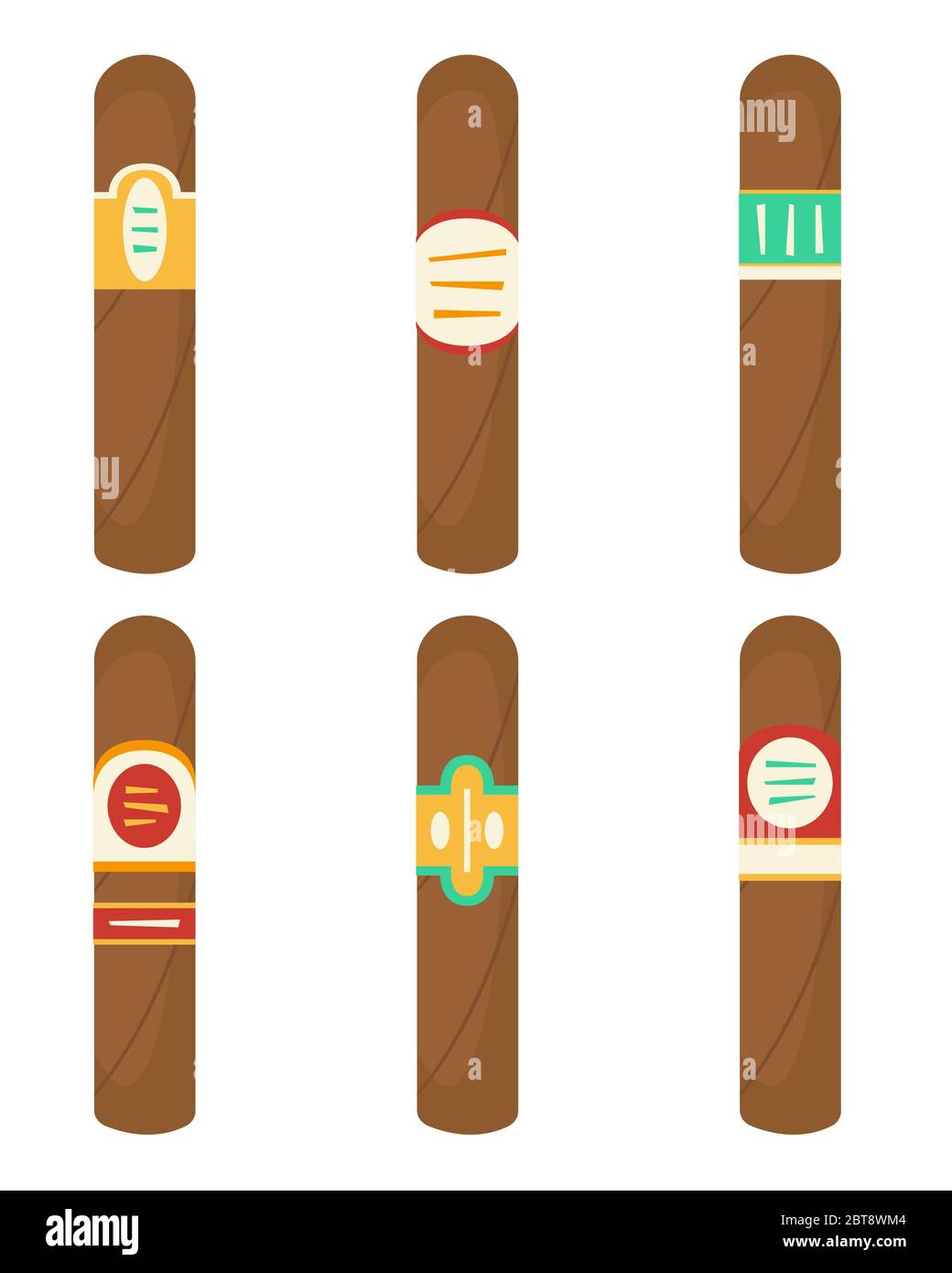 Ensemble de cigares à vecteur plat avec différentes étiquettes. Illustration de Vecteur