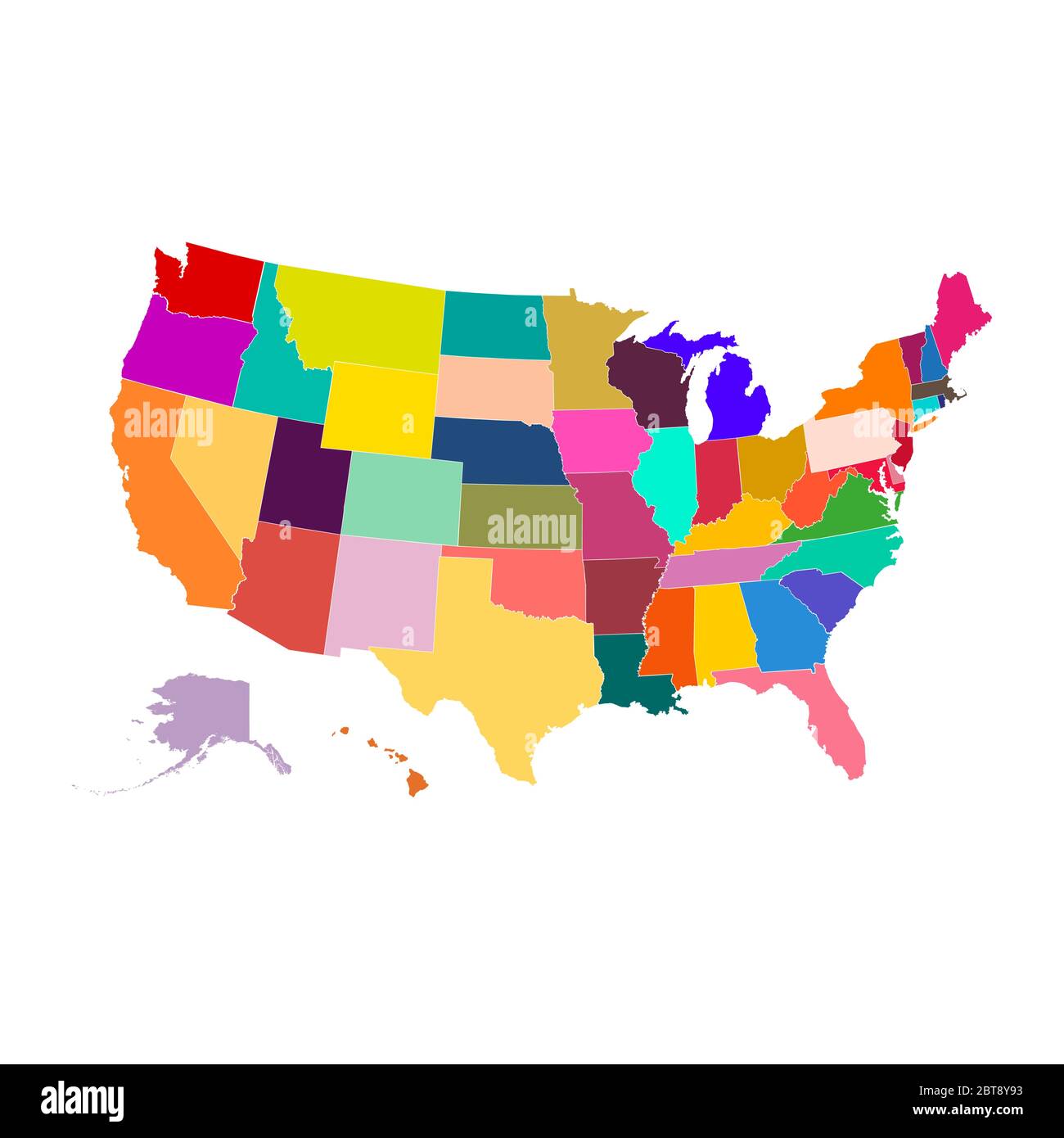 Carte vectorielle des États-Unis, chaque état dans une couleur unique. Carte des États-Unis, tous les États séparément Illustration de Vecteur