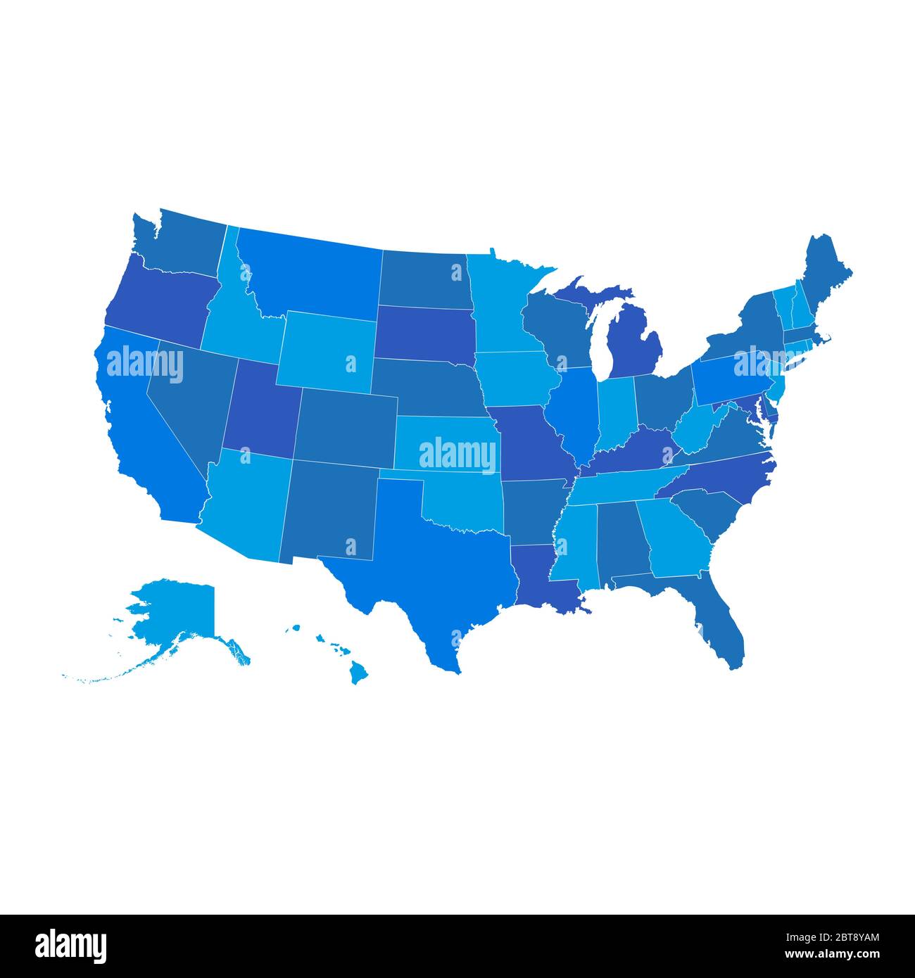 Carte vectorielle des États-Unis, carte des États-Unis en couleur bleue, tous les États séparément Illustration de Vecteur