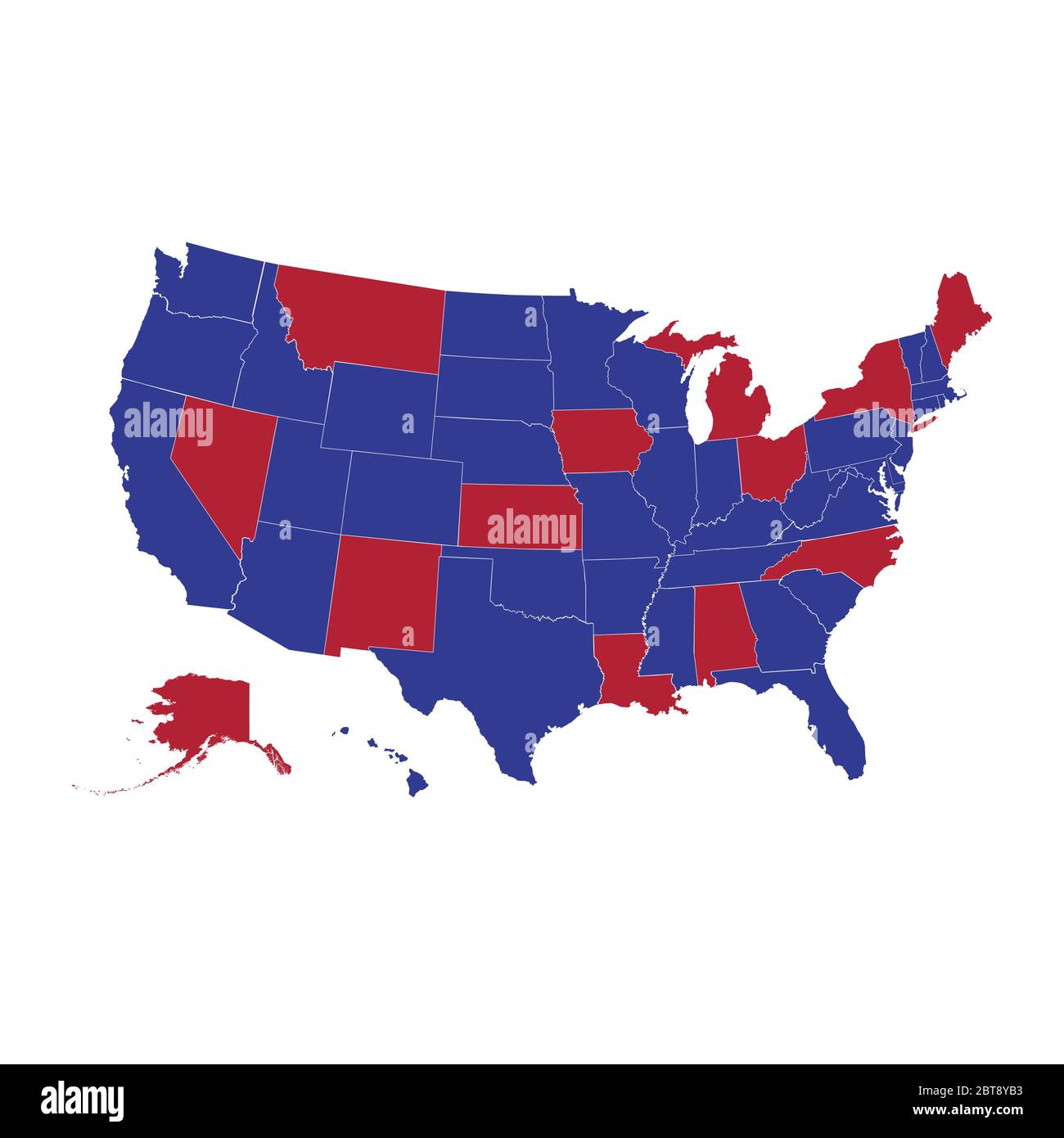 Etats américains bleus et rouges. Carte vectorielle des États-Unis, carte des États-Unis, tous les États séparément Illustration de Vecteur