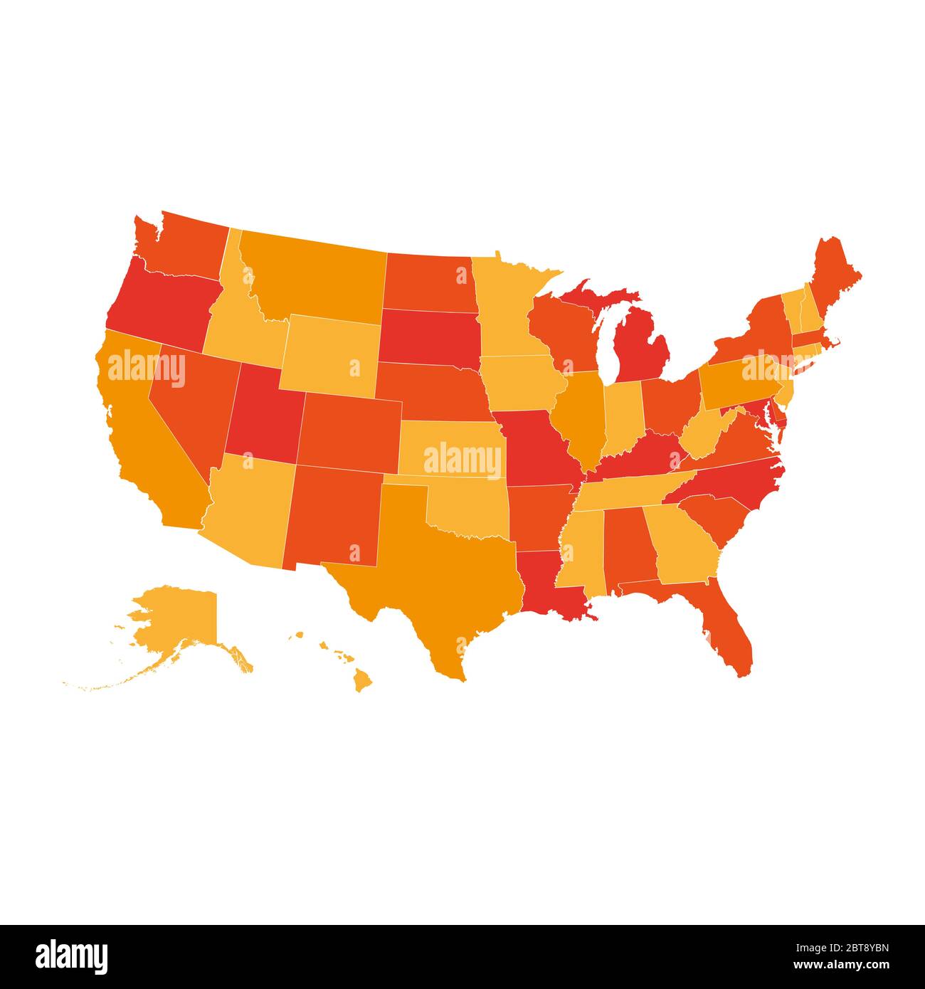 Carte vectorielle des États-Unis, carte des États-Unis dans une palette de couleurs orange, tous les États séparément Illustration de Vecteur