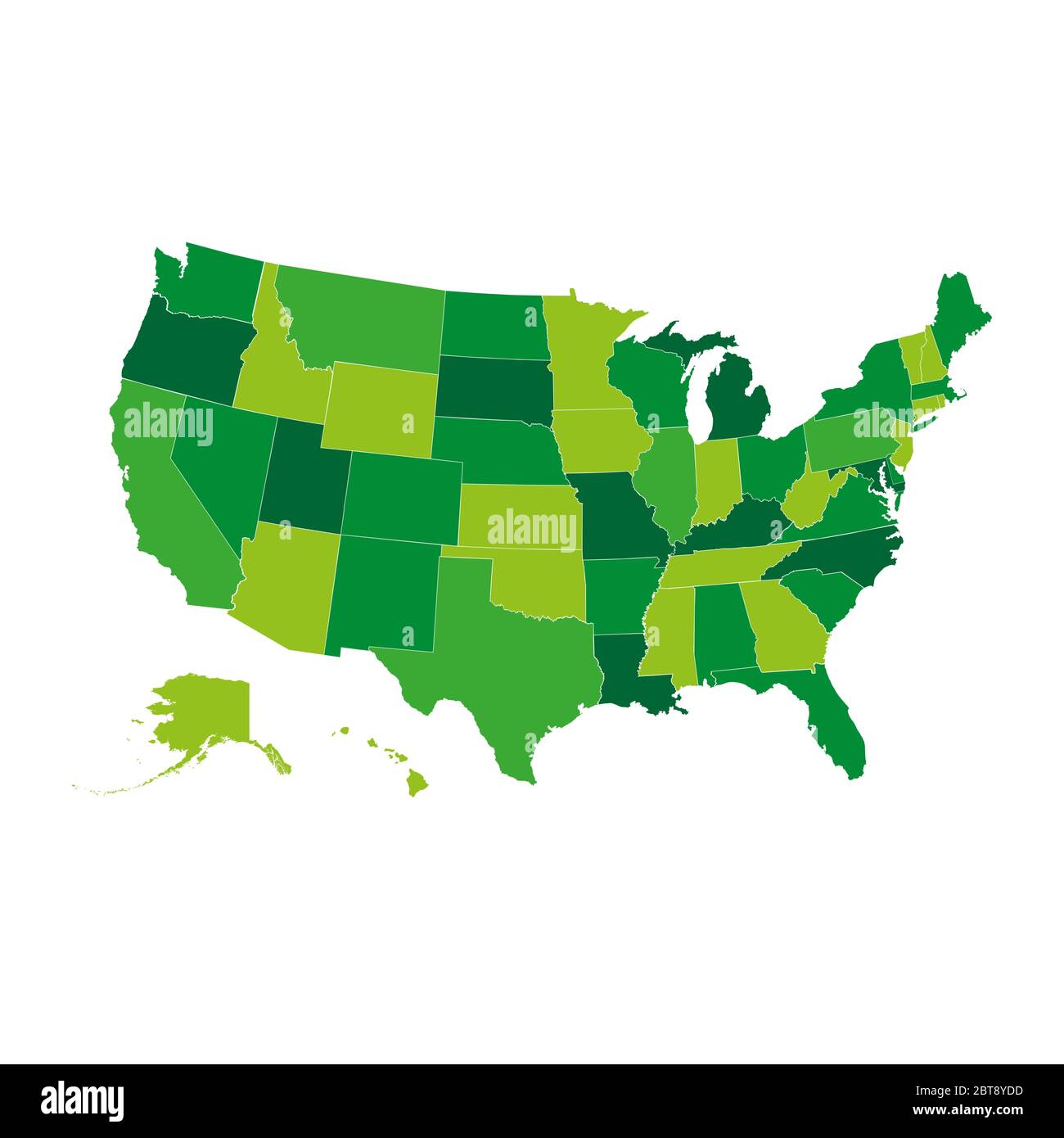Carte vectorielle des États-Unis, carte des États-Unis en vert, tous les États séparément Illustration de Vecteur