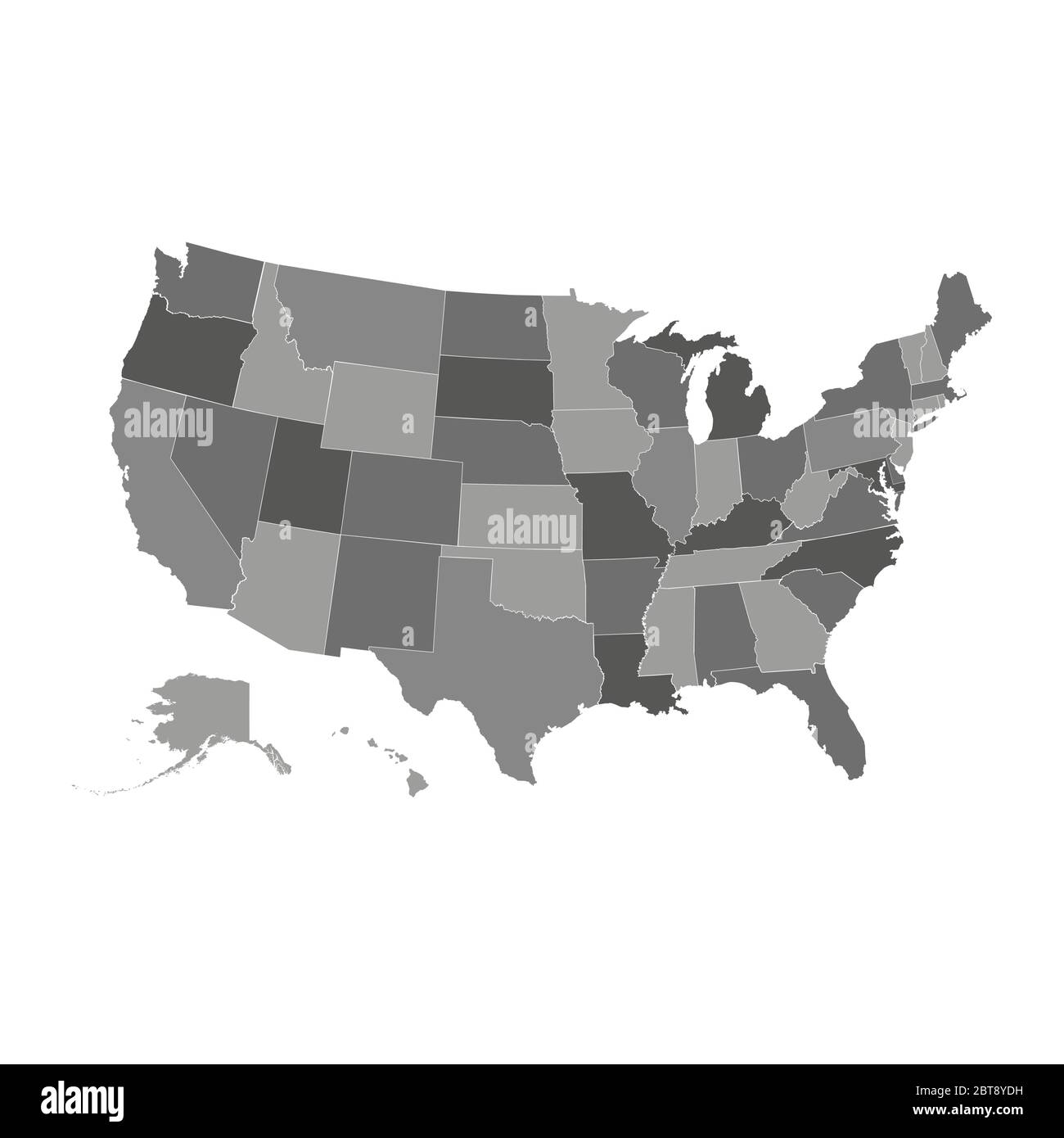 Carte vectorielle des États-Unis, carte des États-Unis en gris, tous les États séparément Illustration de Vecteur