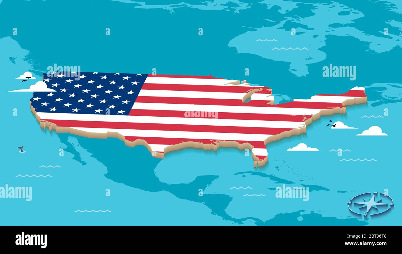 Carte des États-Unis d'Amérique avec drapeau des étoiles et des rayures Illustration de Vecteur