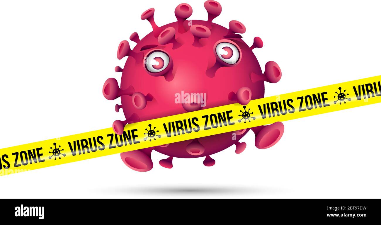 Un virus rouge mignon de style de dessin animé derrière une bande de ...