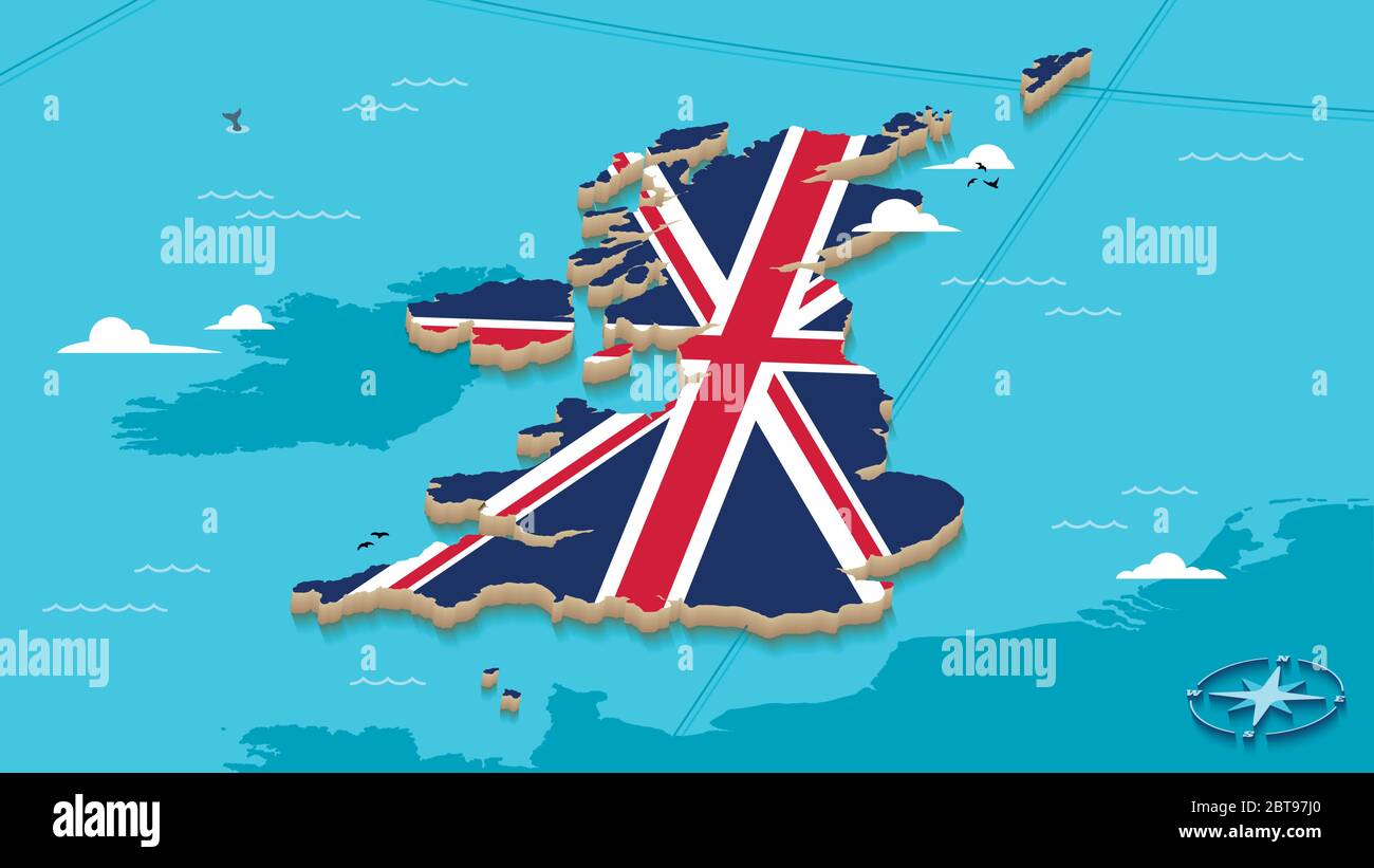 Carte du Royaume-Uni avec drapeau de l'Union Jack Image Vectorielle