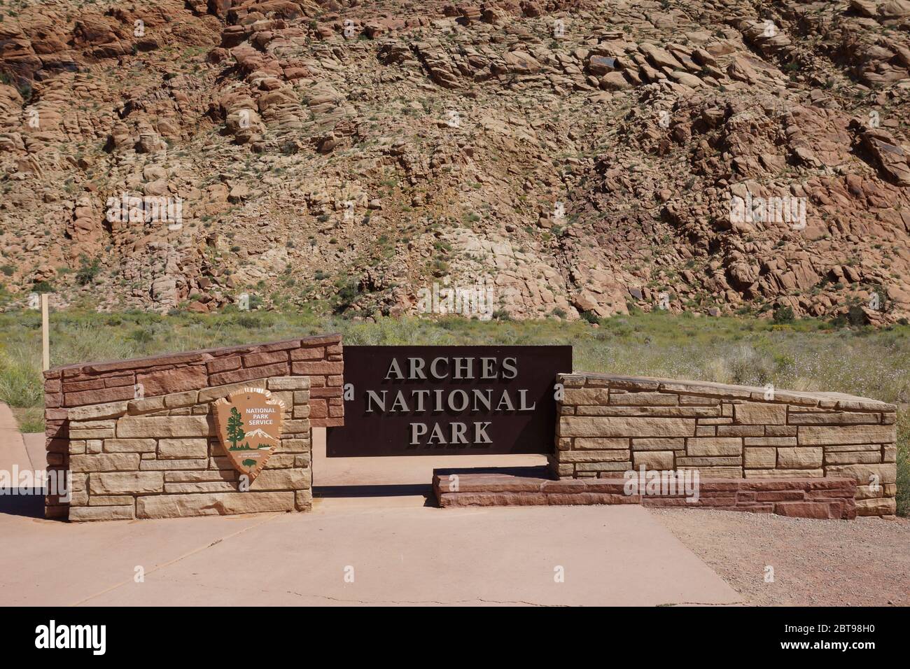 Panneau d'entrée du parc national Arches Banque D'Images