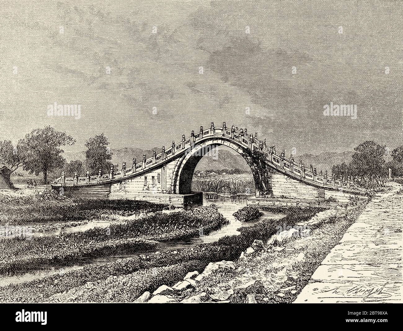 Le pont de la chasse, ancien Palais d'été, Chine. Ancienne illustration gravée du XIXe siècle, Voyage à Pékin et Chine du Nord 1873 Banque D'Images