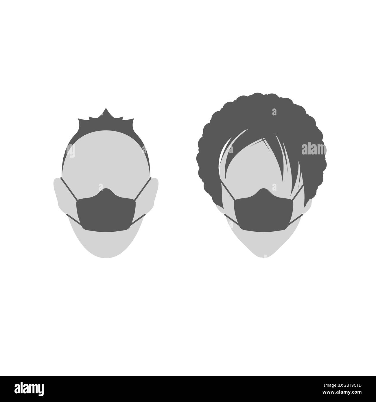 Homme et femme dans des masques médicaux. Illustration monochrome. Banque D'Images