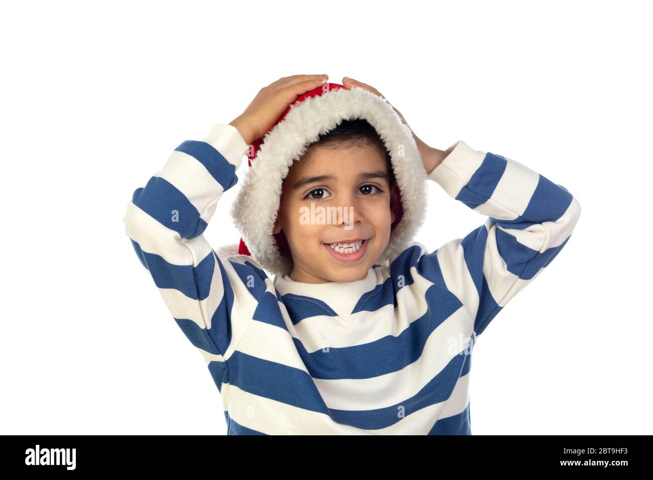 Enfant Gitan Avec Chapeau De Noel Isole Sur Fond Blanc Photo Stock Alamy