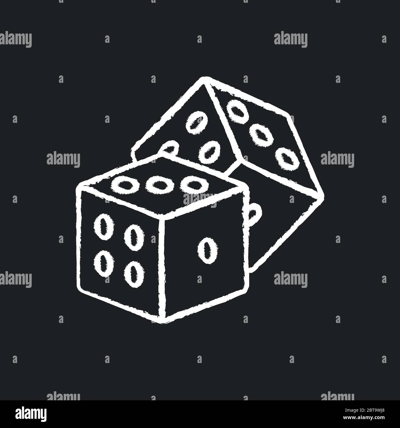 Icône blanche de craie de jeux de dés sur fond noir Illustration de Vecteur