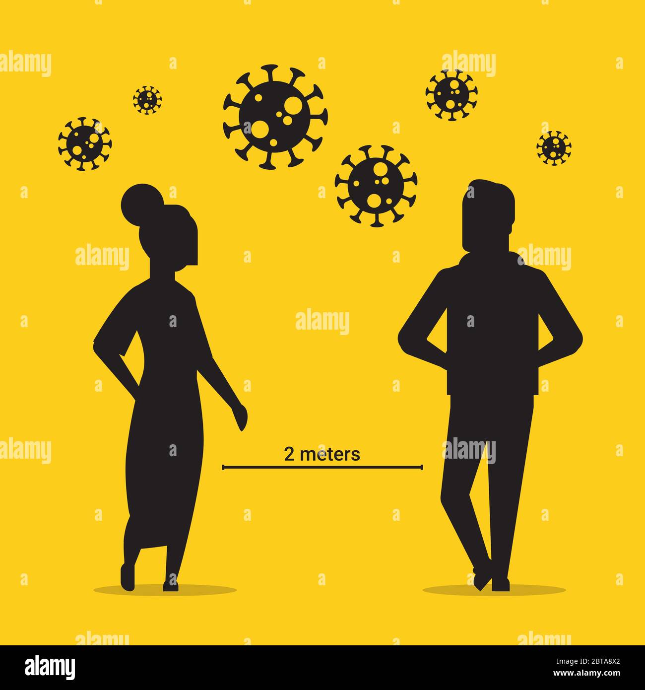 homme femme silhouette garder 2 mètres de distance pour prévenir la covid-19 social distanciation coronavirus pandémie concept de soins de santé illustration pleine longueur vecteur Illustration de Vecteur