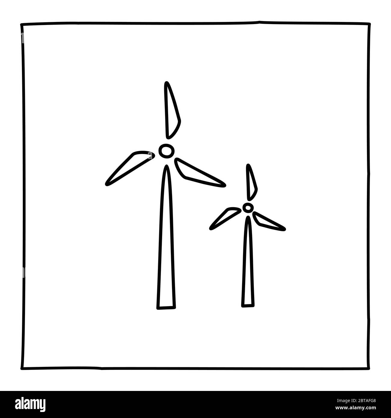 Icône ou logo de moulin à vent Doodle, dessiné à la main avec une fine ligne noire. Illustration de Vecteur