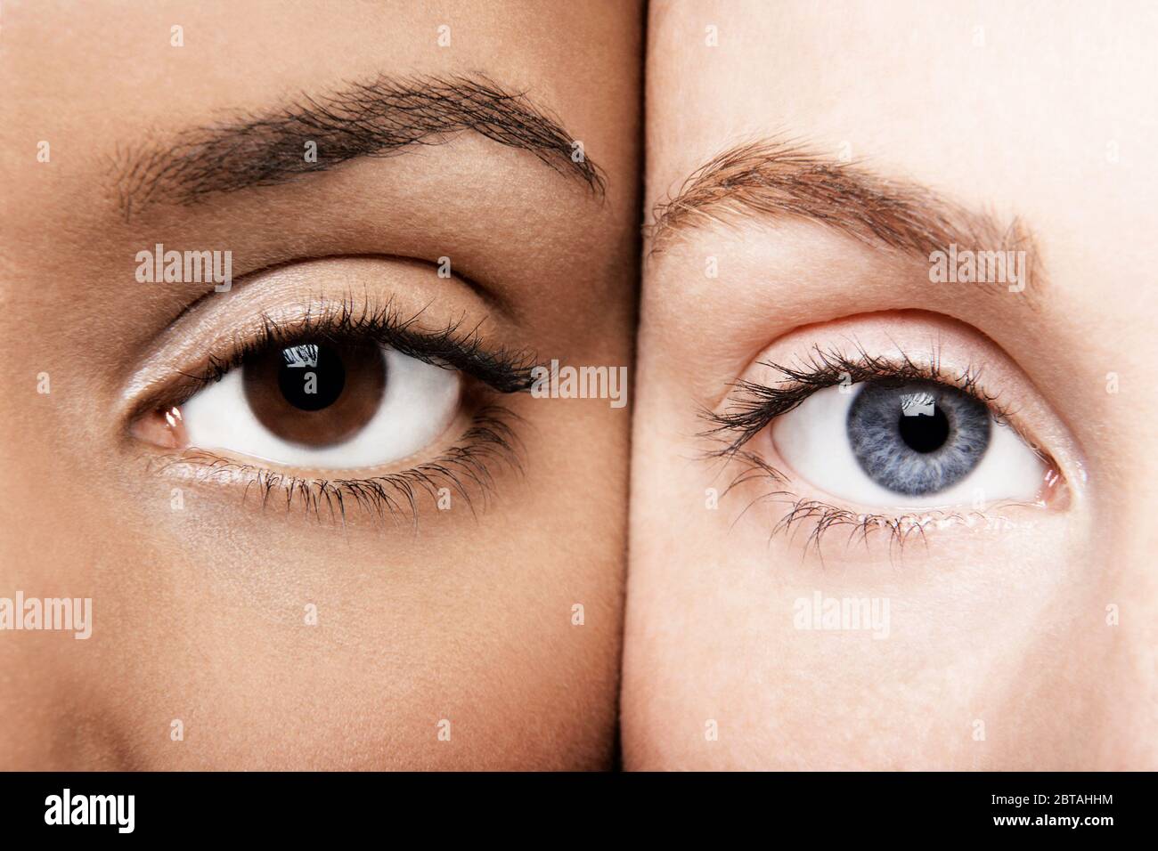 Des femmes noires et blanches qui rassemblent des visages différents Banque D'Images