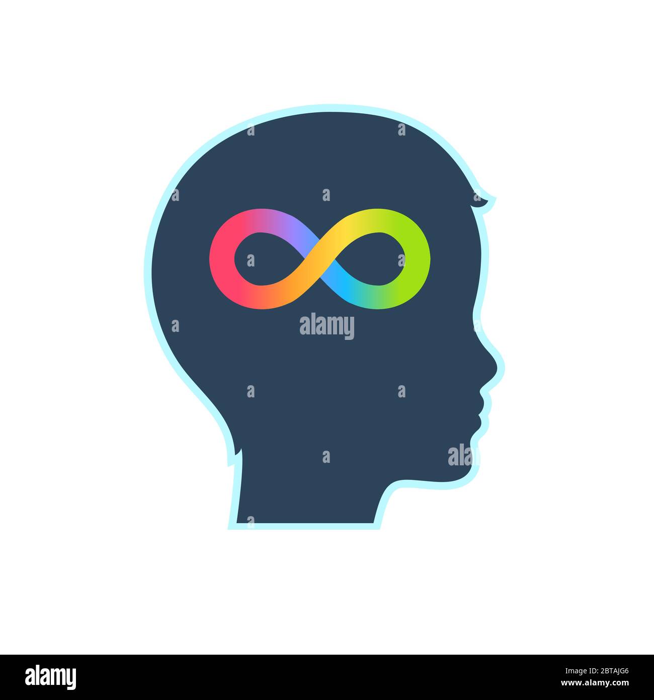 Silhouette de la tête d'enfant avec symbole arc-en-ciel infini. Troubles du spectre autistique et sensibilisation à la neurodiversité. Illustration de Vecteur