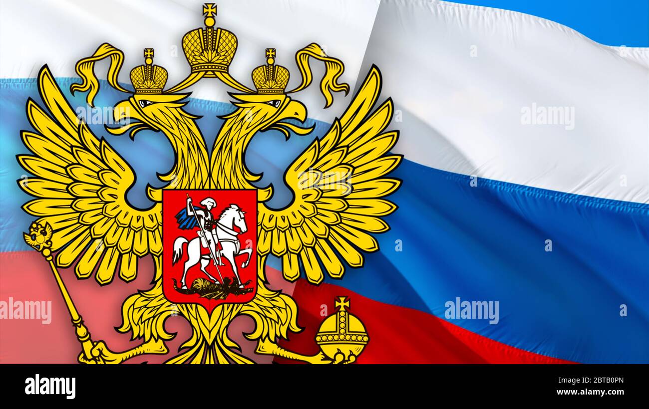 Drapeau russe. Drapeau russe avec emblème d'aigle agitant dans le vent. Arrière-plan réaliste du drapeau russe. Russie drapeau boucle gros plan Full HD . Russie Kremlin Banque D'Images