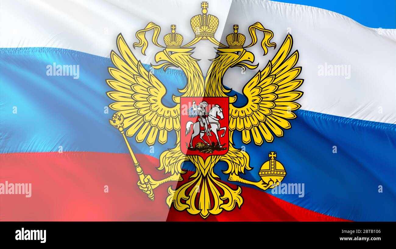 Drapeau russe. Drapeau russe avec emblème d'aigle agitant dans le vent. Arrière-plan réaliste du drapeau russe. Russie drapeau boucle gros plan Full HD . Russie Kremlin Banque D'Images