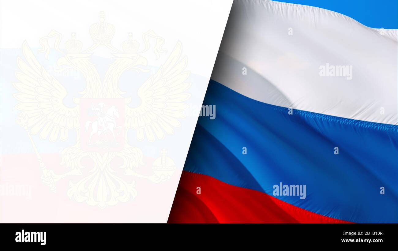 Drapeau russe. Drapeau russe avec emblème d'aigle agitant dans le vent. Arrière-plan réaliste du drapeau russe. Russie drapeau boucle gros plan Full HD . Russie Kremlin Banque D'Images
