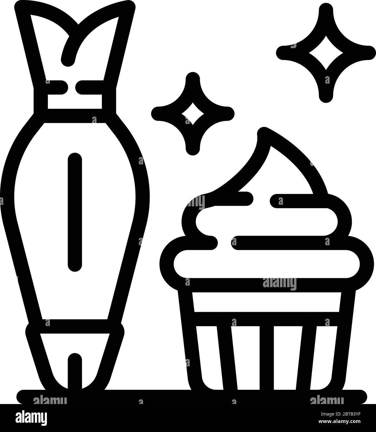 Cupcake crème style du contour, icône Illustration de Vecteur