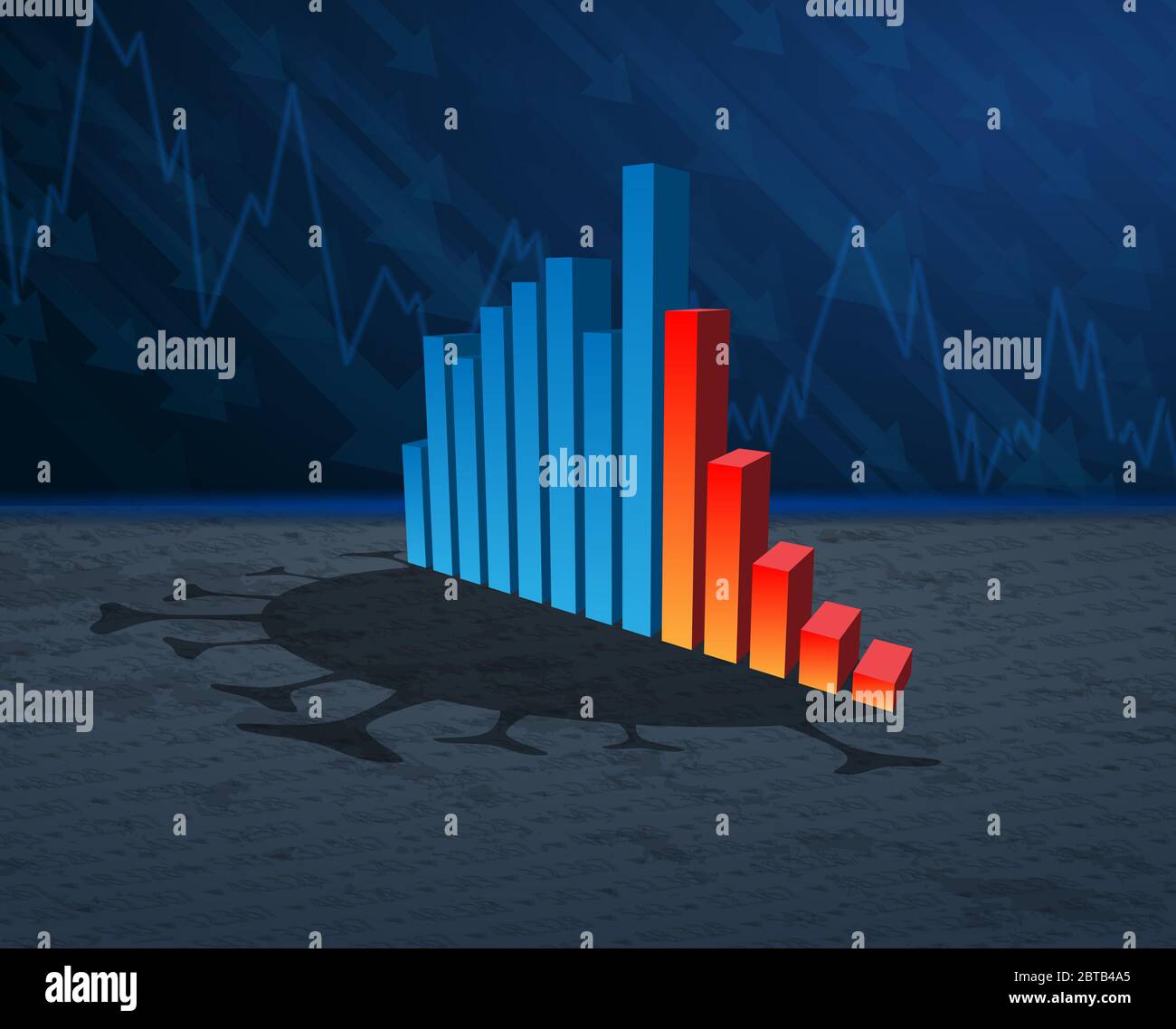 La maladie et l'économie comme une pandémie économique peur et Covid 19 coronavirus craintes ou épidémie de virus et marché boursier vendant comme une maladie affaires financières Banque D'Images