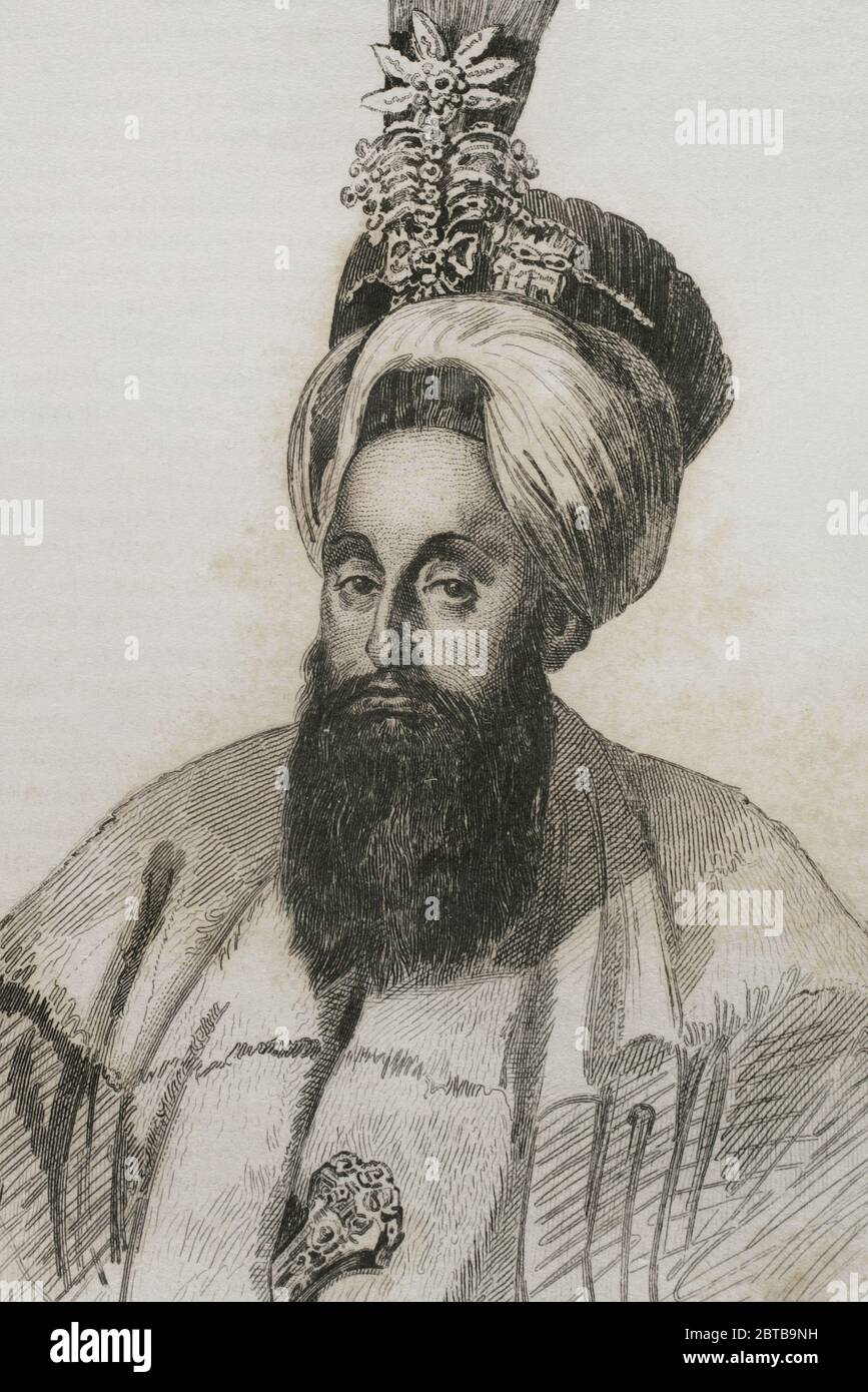 Selim III (1761-1808). Sultan ottoman de 1789 à 1807. Portrait, détail. Gravure par Lemaitre, Lalaisse et Moret. Historia de Turquia de Joseph Marie Jouannin (1783-1844) et Jules Van Gaver, 1840. Banque D'Images
