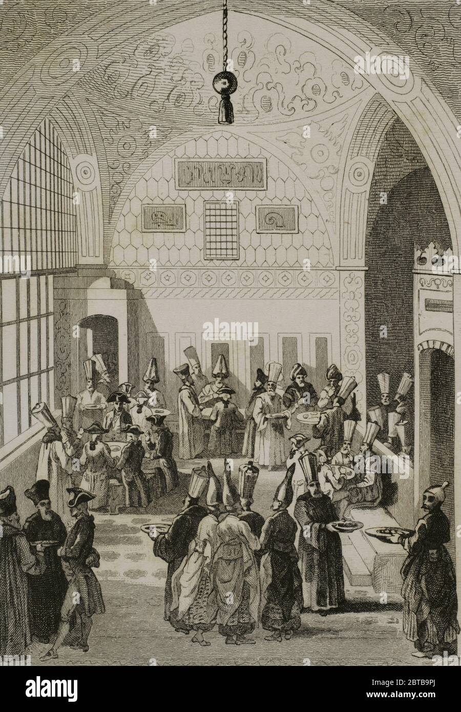 Turquie. Constantinople (aujourd'hui Istanbul). Dîner pour un ambassadeur européen à la cour du Grand Vizier, dans la salle du Conseil impérial, vers l'année 1788. Gravure par Lemaitre, Lalaisse et Branche. Historia de Turquia de Joseph Marie Jouannin (1783-1844) et Jules Van Gaver, 1840. Banque D'Images