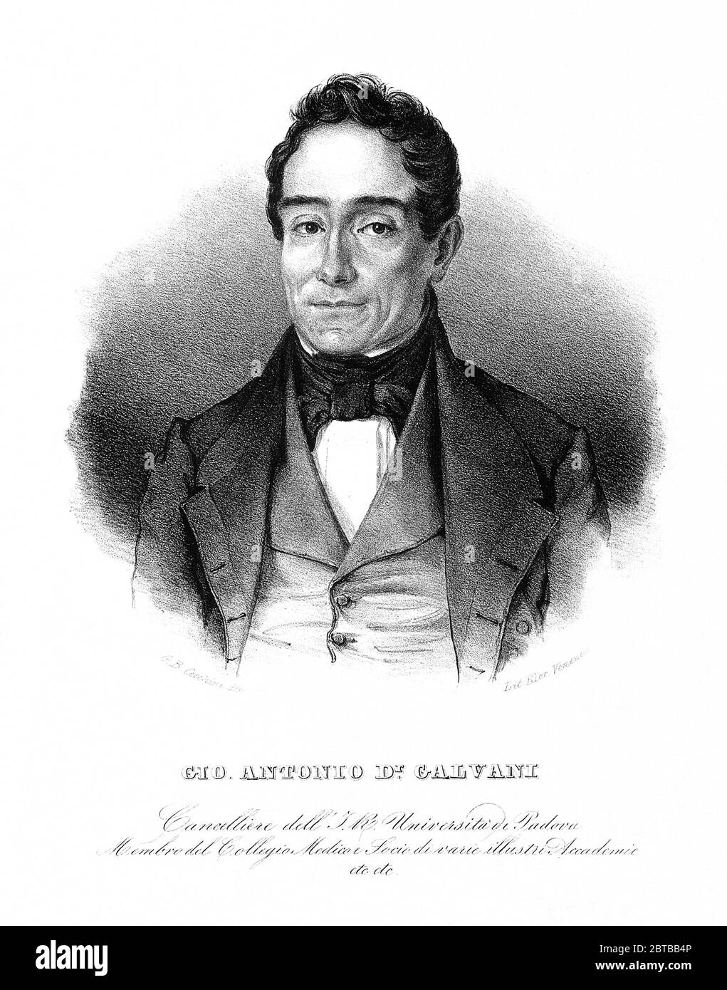 1830 CA , ITALIE : Portrait du comte Docteur GIOVANNI ANTONIO GALVANI , de l'Università di Padova ( Université de Padoue ), membre de Collegio Medico . Portrait de Giovan Battista Cecchini , gravé et imprimé par Kier, Venise . - Foto storiche - HISTOIRE - ITALIA - barba - barbe - DOTTORE - MEDICO CHIRUGO - CHIRUGIA - MEDICINA - médecine --- Archivio GBB Banque D'Images