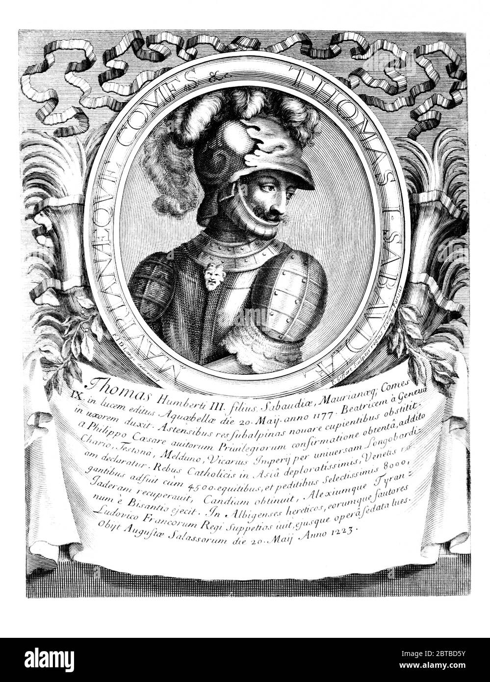 1230 CA , ITALIE: Le Prince italien TOMMASO i di SAVOIA ( 1178 - 1233 ). Portrait de D. Lange, gravé par P. Giffart , Paris , 1702 . - Thomas I - Duc de Savoie - Duc de SAVOYE - SAVOIE - CASA SAVOIA - ITALIA - FRANCIA - REALI - Nobiltà italiana - SAVOIE - NOBLESSE - ROYALTIES - HISTOIRE - FOTO STORICHE --- Archivio GBB Banque D'Images