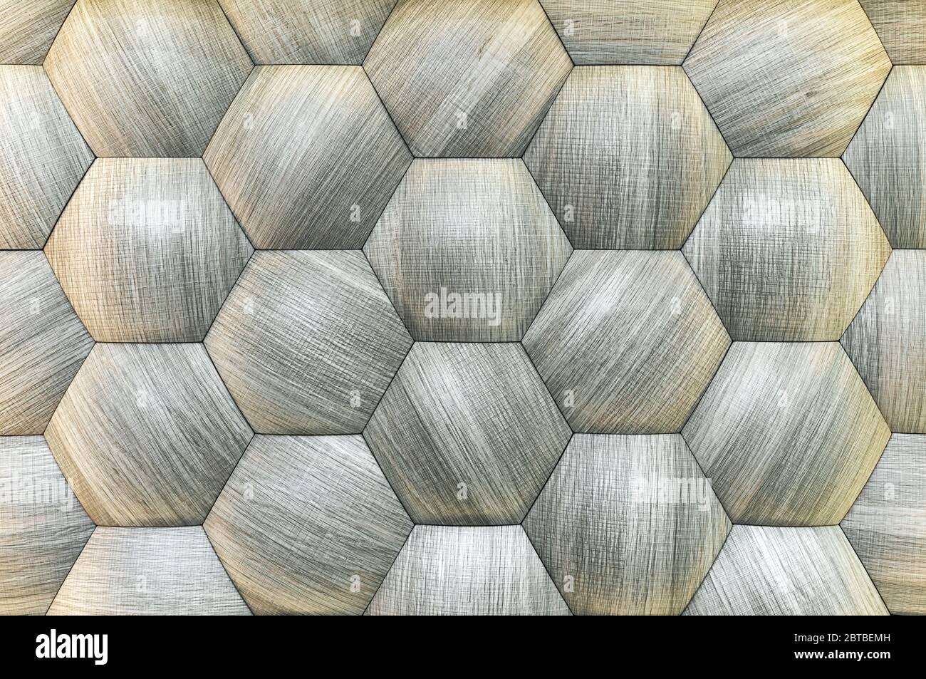Panneau mural en bois avec effet 3D sous forme de nid d'abeille. Texture volumétrique en bois. Banque D'Images