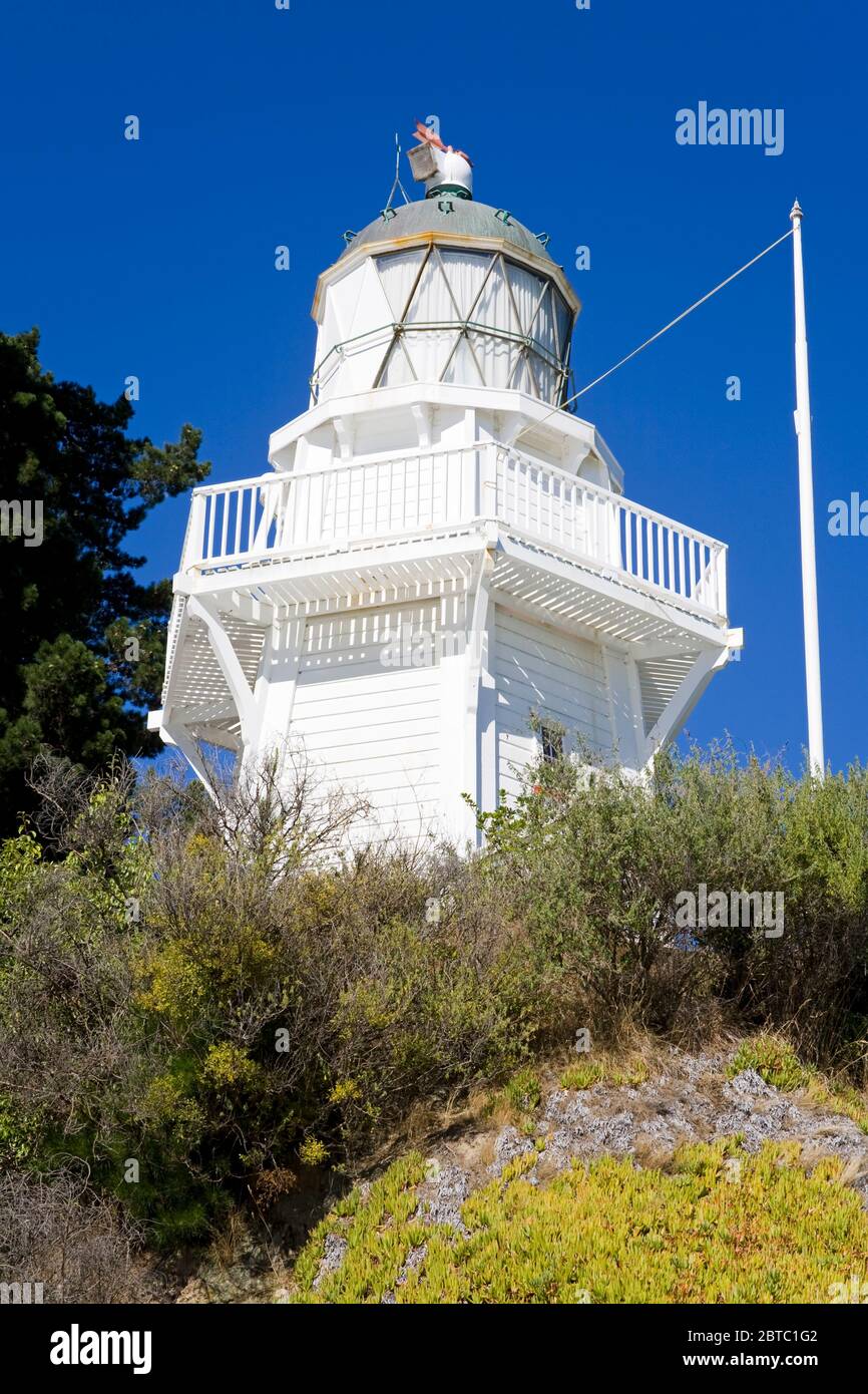 Phare d'Akaroa Head, péninsule Banks, Canterbury District, South Island, Nouvelle-Zélande Banque D'Images