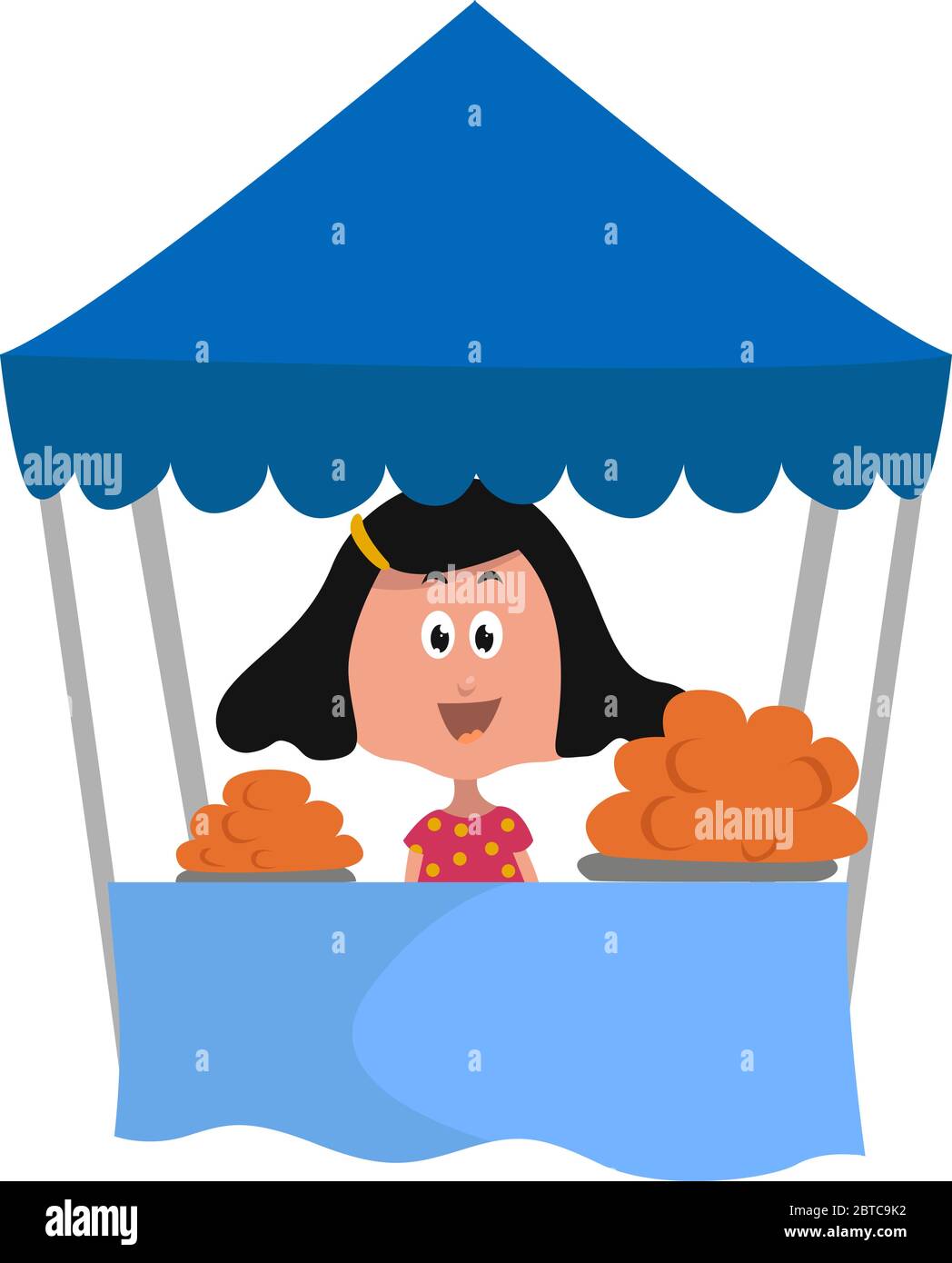 Fille sous tente bleue , illustration, vecteur sur fond blanc Illustration de Vecteur