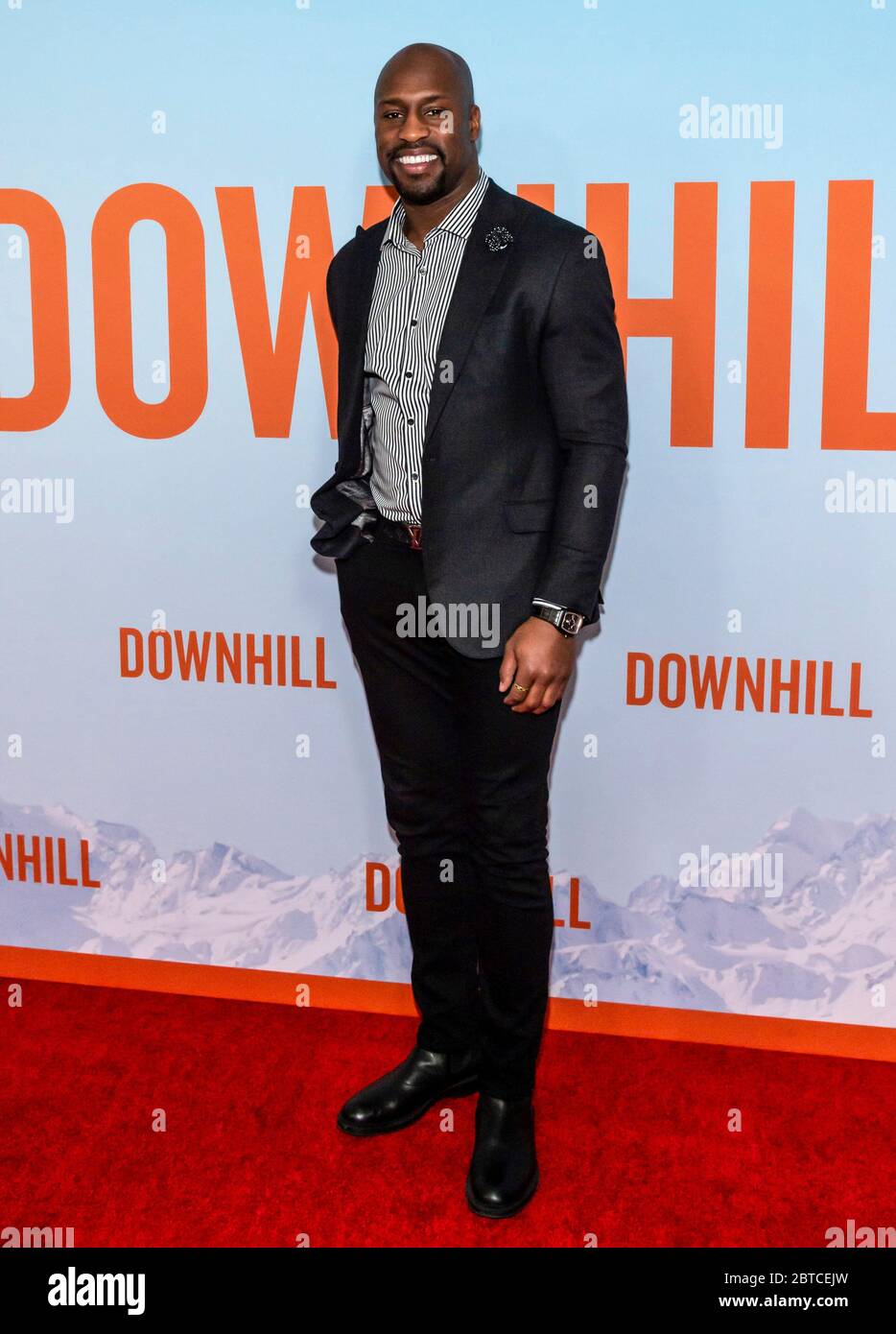 New York, NY - 12 février 2020 : Vernon Davis assiste à la première de 'Downhill' au SVA Theatre. Banque D'Images