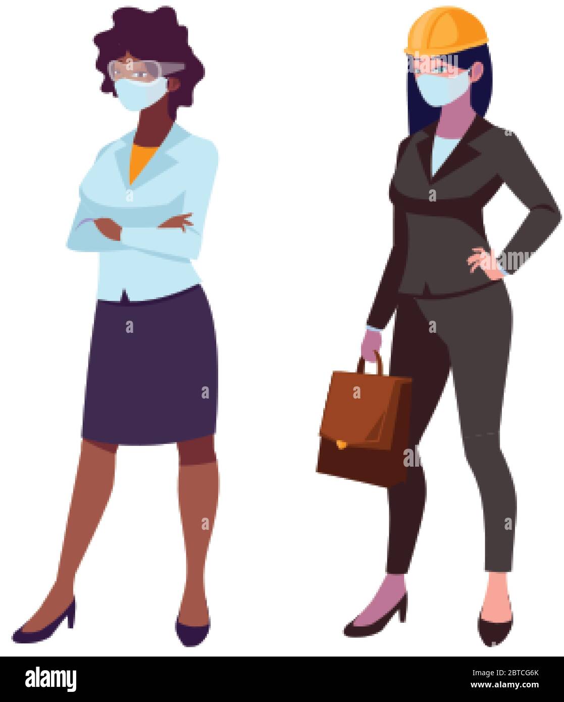 femmes industrielles travailleurs avec masques de visage dessin vectoriel Illustration de Vecteur
