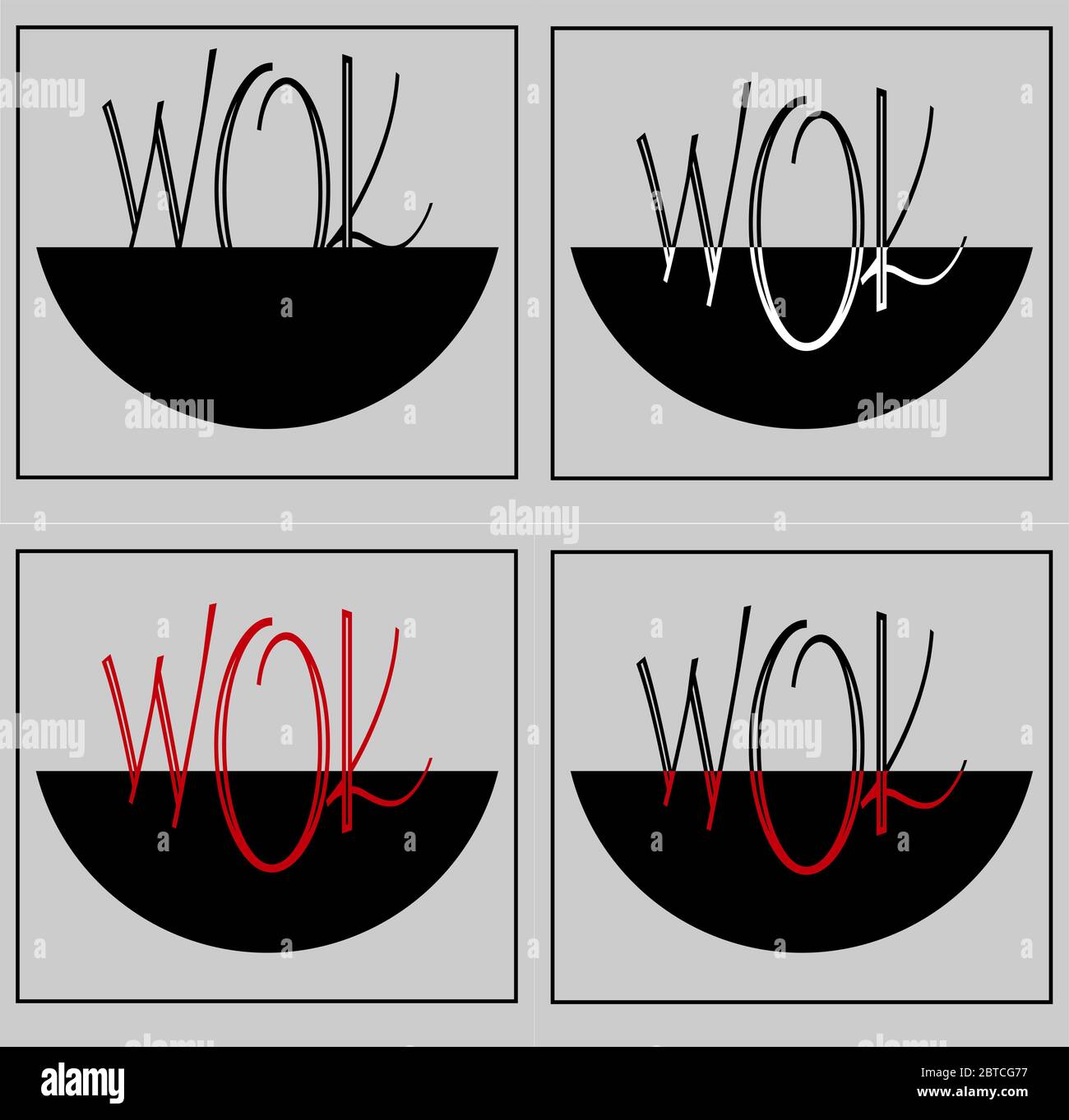 lettre noire minimale du logo asiatique de la nourriture dans un poêle à wok Illustration de Vecteur