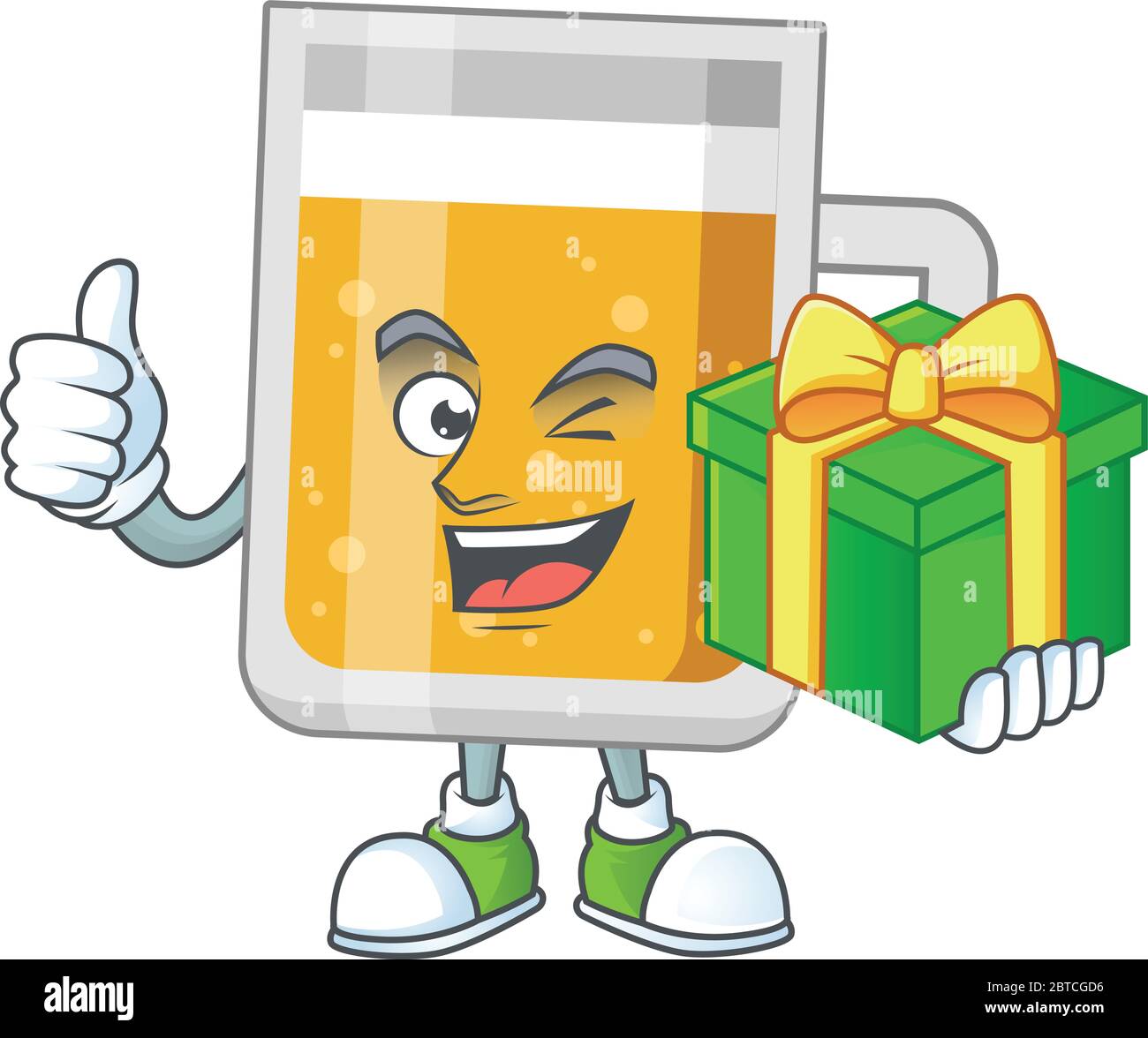 Joyeux smiley verre de bière dessin animé mascotte avec un coffret ...