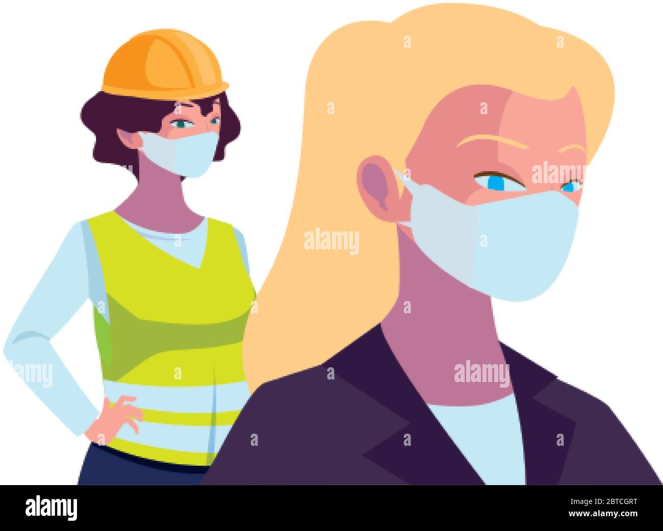 femmes industrielles travailleurs avec masques de visage dessin vectoriel Illustration de Vecteur