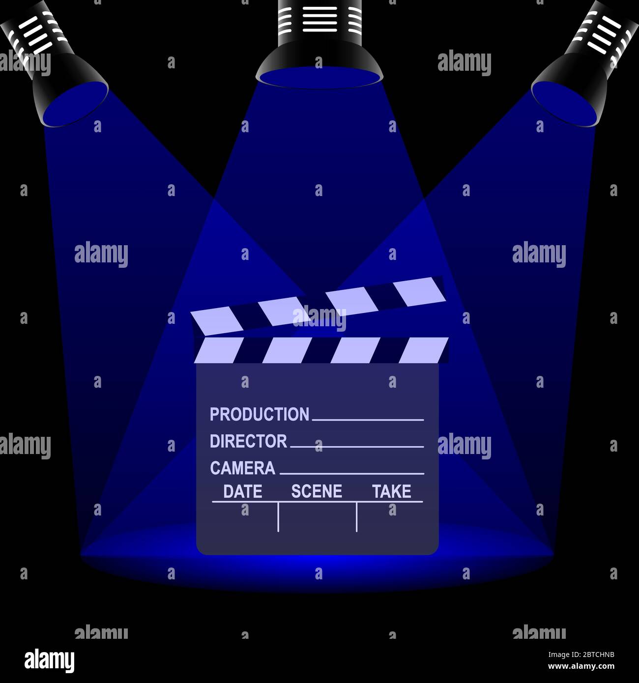 Panneau de lecture utilisé dans la réalisation de films avec du texte et trois spots Illustration de Vecteur
