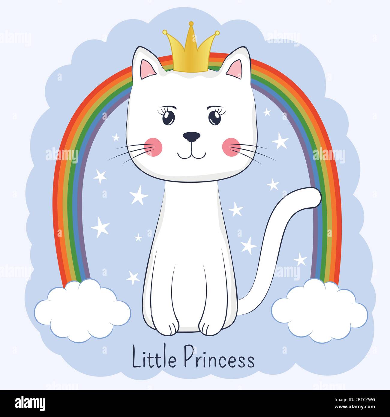 Adorable princesse de chat et arc-en-ciel. Joli petit chat avec couronne. Illustration de Vecteur