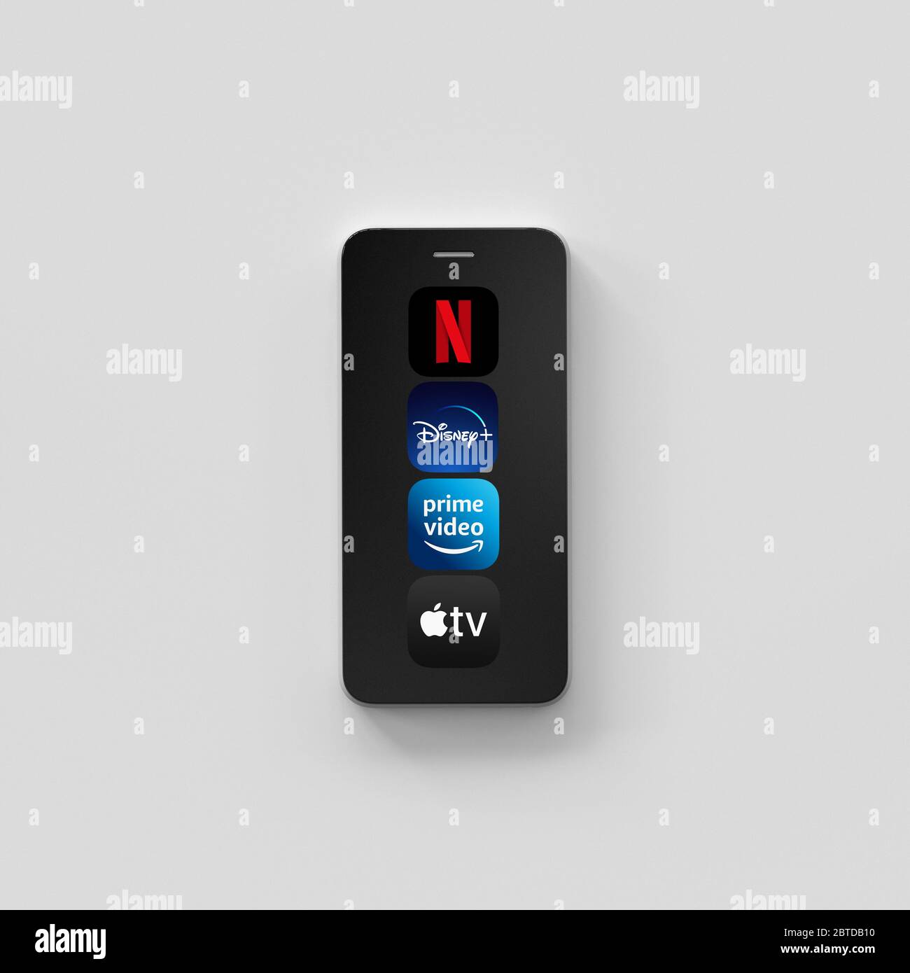 VÉRONE, ITALIE - 01 MAI 2020 : applications de streaming vidéo comme Disney plus, Apple TV plus, amazon prime et netflix sur iPhone Apple. rendu 3d Banque D'Images