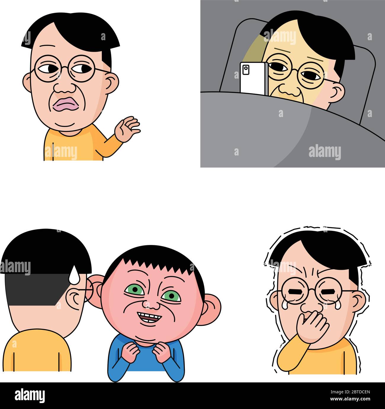 Émoticônes faciales, diverses expressions faciales ensemble de style de dessin animé 010 Illustration de Vecteur