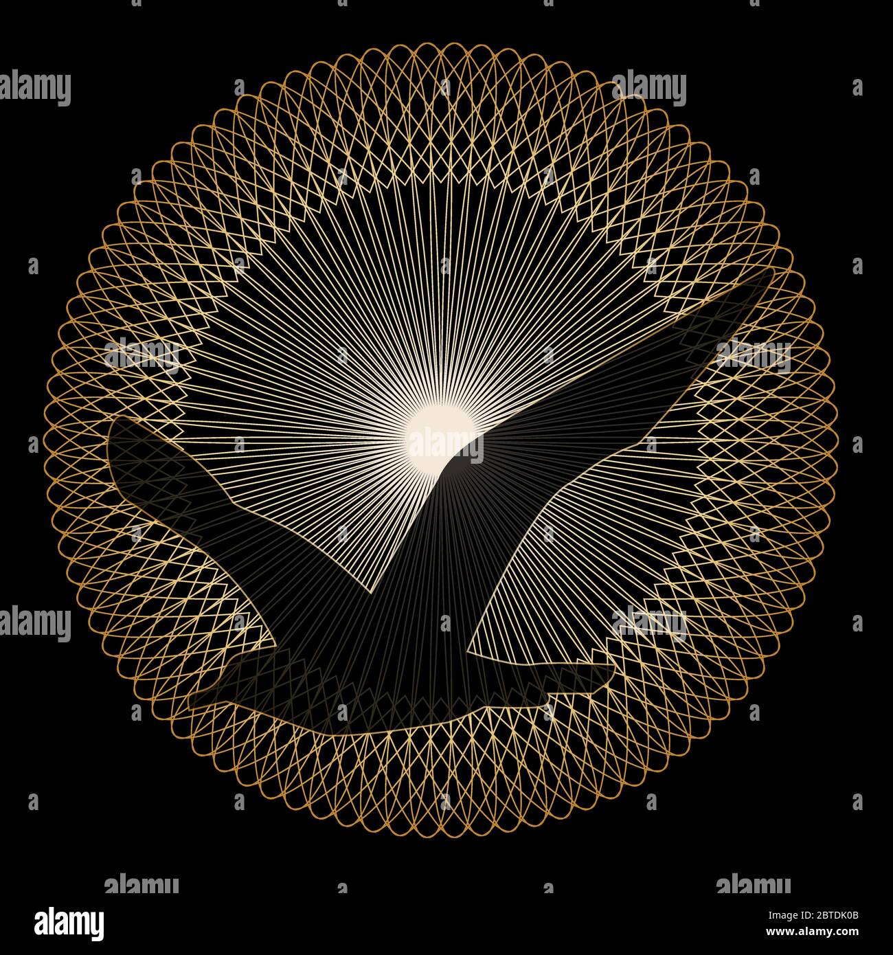 Logo oiseau dans le style guilloche. Emblème ou médaille représentant un contour d'oiseau sur fond noir avec soleil Illustration de Vecteur