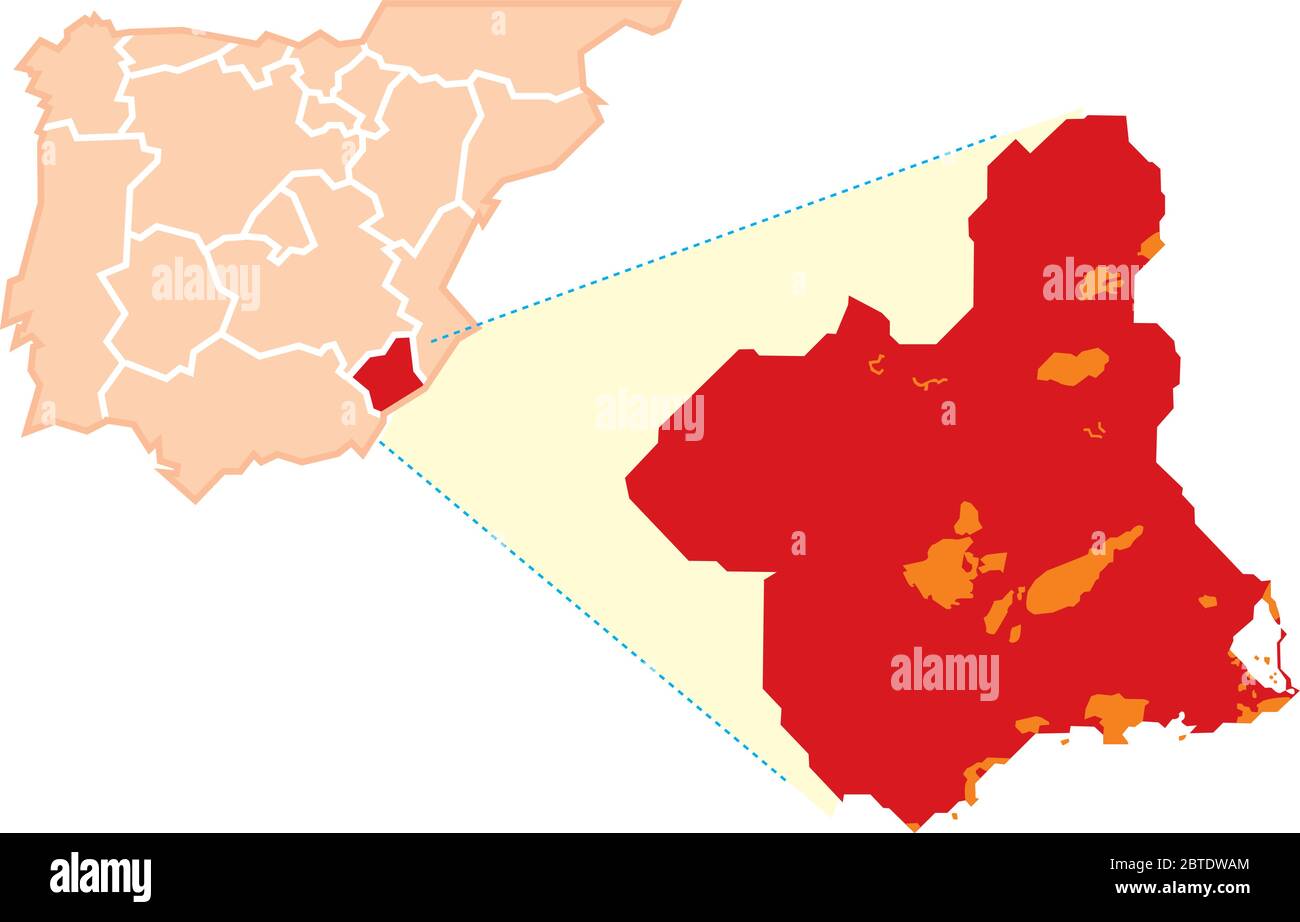 Vector illustration. Carte des parcs naturels de Murcia, Espagne. Isolées. Illustration de Vecteur