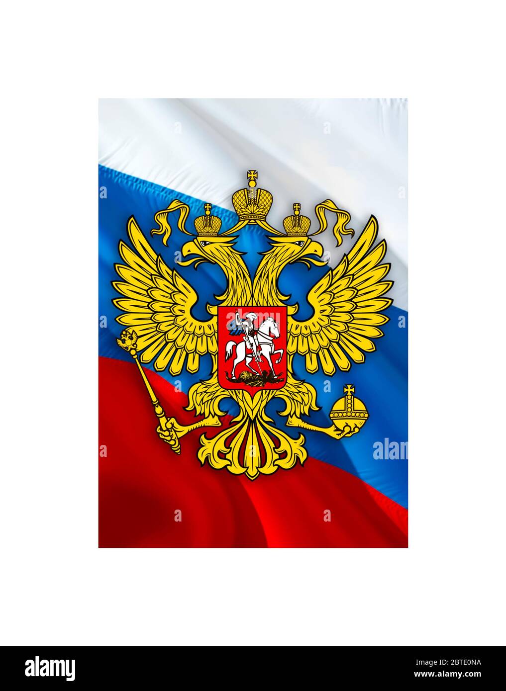 Emblème de la Russie sur le drapeau de la Fédération de Russie sur fond de Russie, rendu 3d. Russie drapeau de fond pour les vacances russes. Russie drapeau - backgroun Banque D'Images