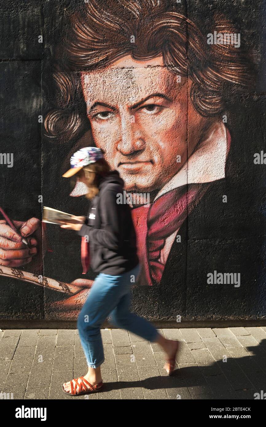 Fresque Ludwig van Beethoven à un passage souterrain dans la vieille ville, Allemagne, Rhénanie-du-Nord-Westphalie, Bonn Banque D'Images