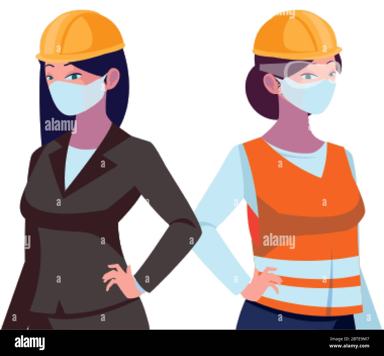 femmes industrielles travailleurs avec masques de visage dessin vectoriel Illustration de Vecteur