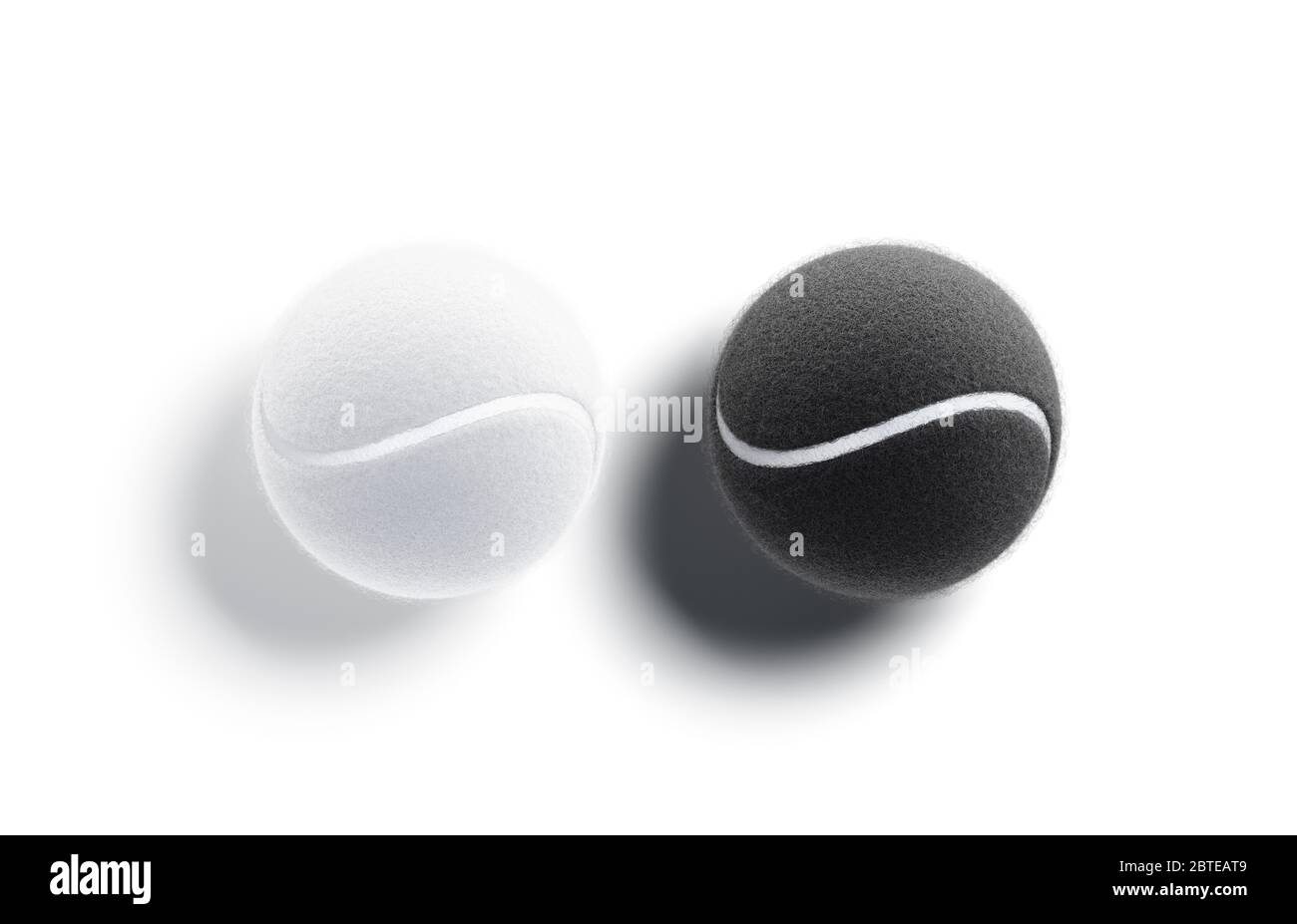 Maquette de balle de tennis noir et blanc vierge, vue du dessus Banque D'Images