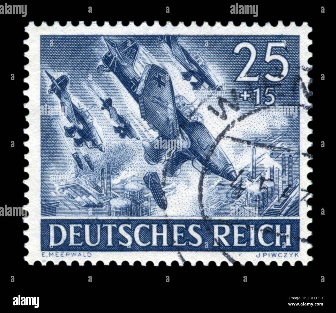 Historique allemand stamp : bombardier en piqué Junkers Ju 87 Stuka, - l'un des symboles de la blitzkrieg, le bombardement de raffineries de pétrole, jour de la Wehrmacht 1943 Banque D'Images