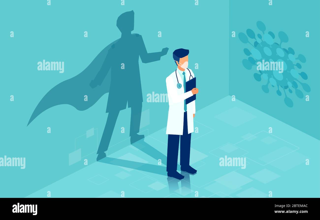 Vecteur d'un médecin courageux avec une ombre super-héros. Le courage d'un concept de personnel médical pendant la crise Illustration de Vecteur