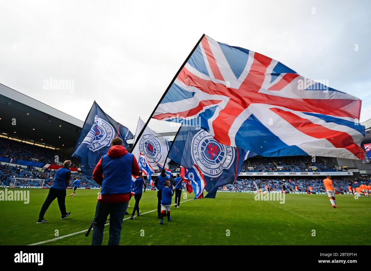 GLASGOW, ÉCOSSE - 18 JUILLET 2019 : photos des Rangers avant la 2e partie du premier tournoi de qualification de l'UEFA Europa League 2019/20 entre le Rangers FC (Écosse) et le St Joseph FC (Gibraltar) au parc Ibrox. Banque D'Images