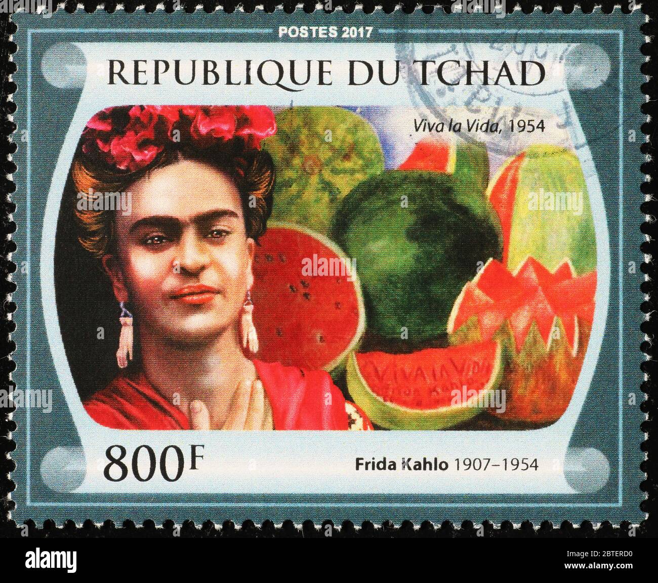 Peindre Viva la vida par Frida Kahlo sur le timbre Banque D'Images